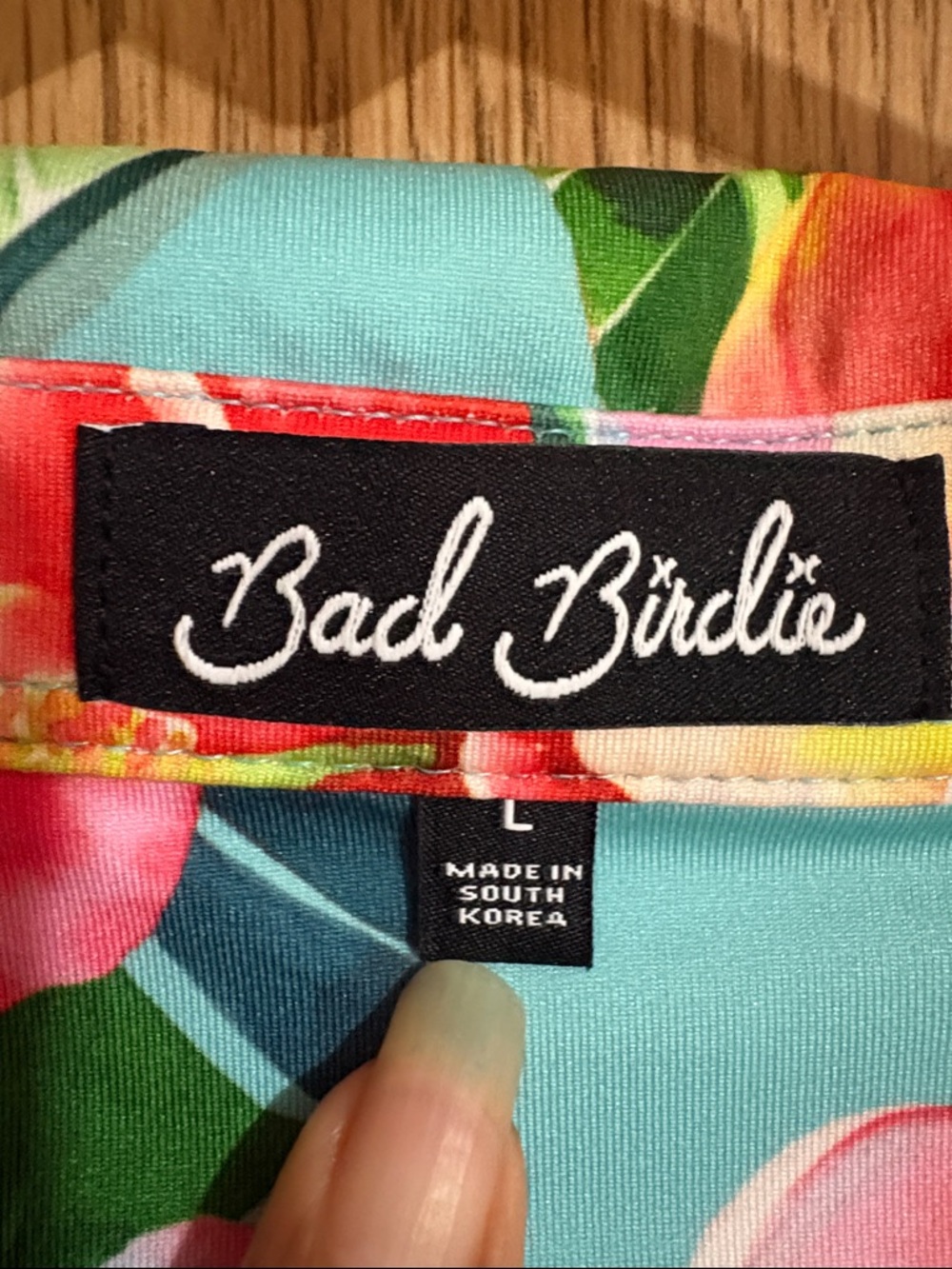 Bad Birdie Teal Polo with Pink & Green Floral Accents - Picture 2 of 6